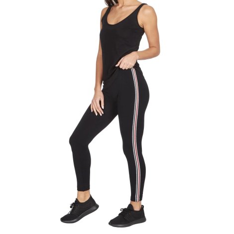 Ladies Black Striped Gym Leggings