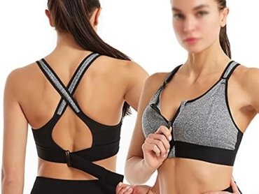 Women Sports Adjustable Professional Padded Sports Bra with front Zip Closure